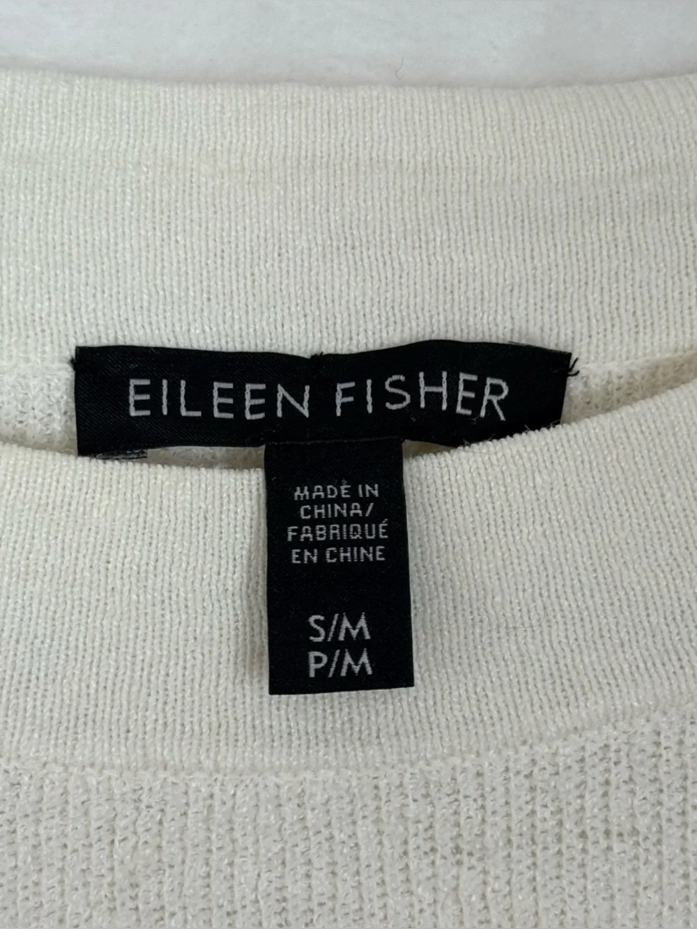 Eileen Fisher Organic Linen Boxy Knit Top Ivory S/M
